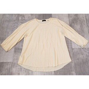 Tahari Womens XL Butter Yellow Knit Crewneck Sweater Pullover 3/4 Sleeve Tunic